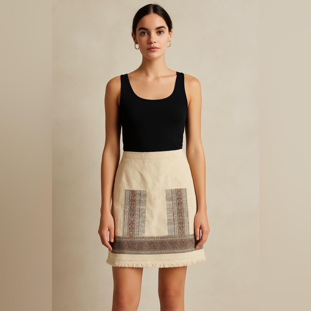 Anthropologie Plenty Boho Embroidered Pencil Skirt Made in India, Size 4